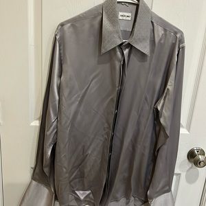 Angelino Silver 16/41 silk button down shirt with cuff link sleeves